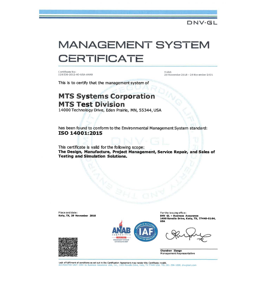 ISO 14001：2015環(huán)保體系認(rèn)證證書(shū)
